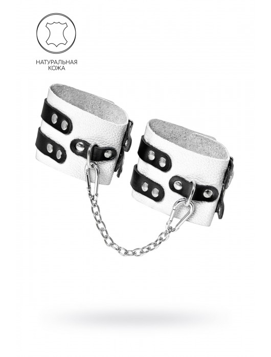 Бело-черные оковы с двумя ремешками и люверсами - Pecado - купить с доставкой в Хабаровске