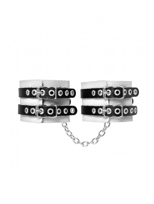 Бело-черные оковы с двумя ремешками и люверсами - Pecado - купить с доставкой в Хабаровске