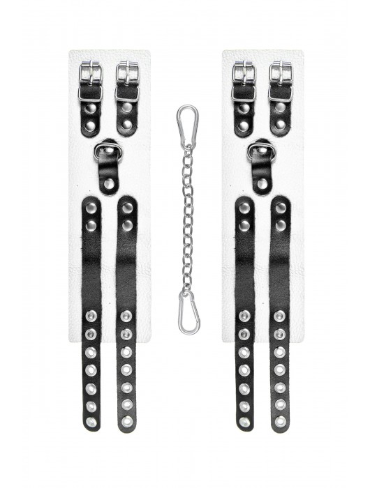 Бело-черные оковы с двумя ремешками и люверсами - Pecado - купить с доставкой в Хабаровске