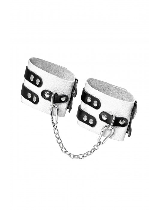 Бело-черные оковы с двумя ремешками и люверсами - Pecado - купить с доставкой в Хабаровске