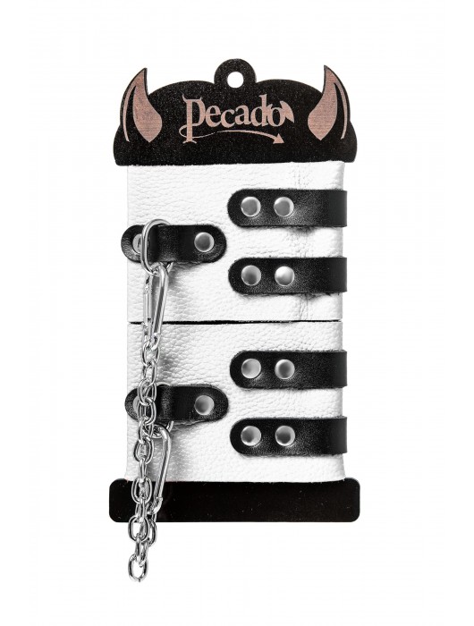 Бело-черные оковы с двумя ремешками и люверсами - Pecado - купить с доставкой в Хабаровске