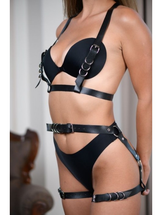 Черные гартеры из натуральной кожи с регулируемыми ремешками - БДСМ Арсенал - купить с доставкой в Хабаровске