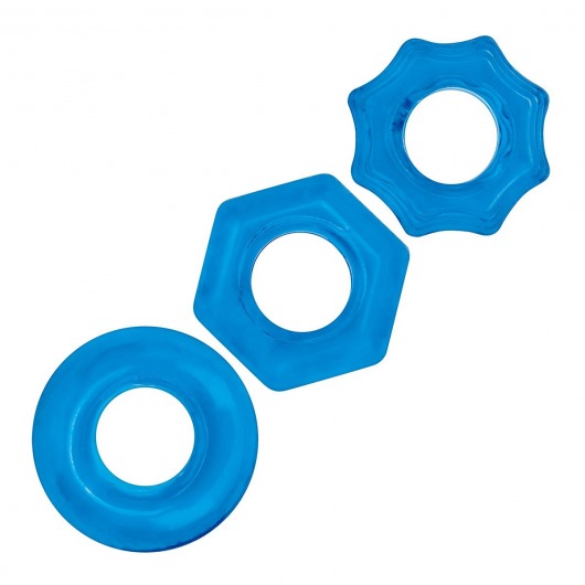 Комплект из трех голубых колец для эрекции 3-Pack Nuts   Bolts Stretch Cock Ring Set - BlueLine - в Хабаровске купить с доставкой