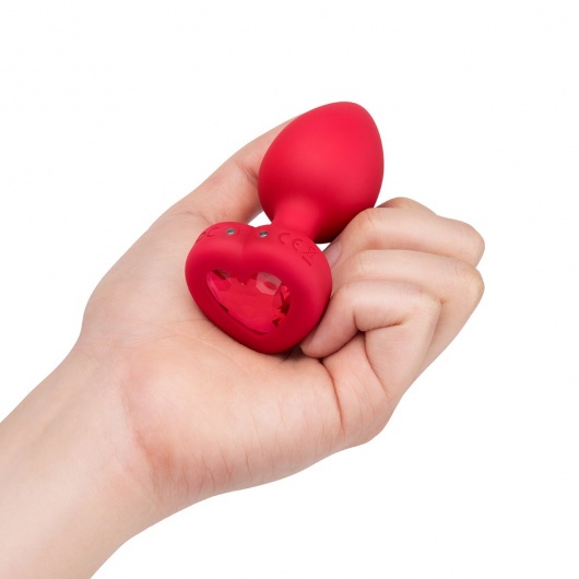 Красный анальный плаг с кристаллом-сердцем Vibrating Heart Shape Jewel Plug M-L - b-Vibe
