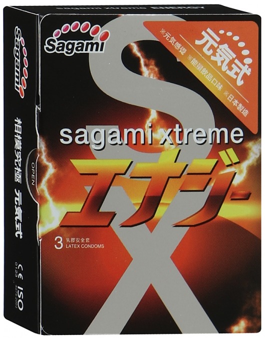 Презервативы Sagami Xtreme ENERGY с ароматом энергетика - 3 шт. - Sagami - купить с доставкой в Хабаровске