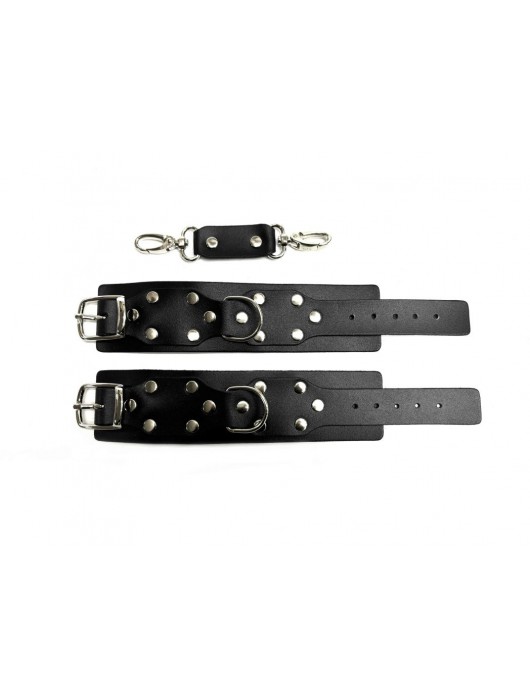 Черные кожаные наручники Sex Game - БДСМ Арсенал - купить с доставкой в Хабаровске