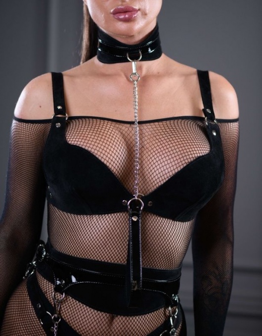 Стильный замшевый ошейник с поводком Sex Game - БДСМ Арсенал - купить с доставкой в Хабаровске