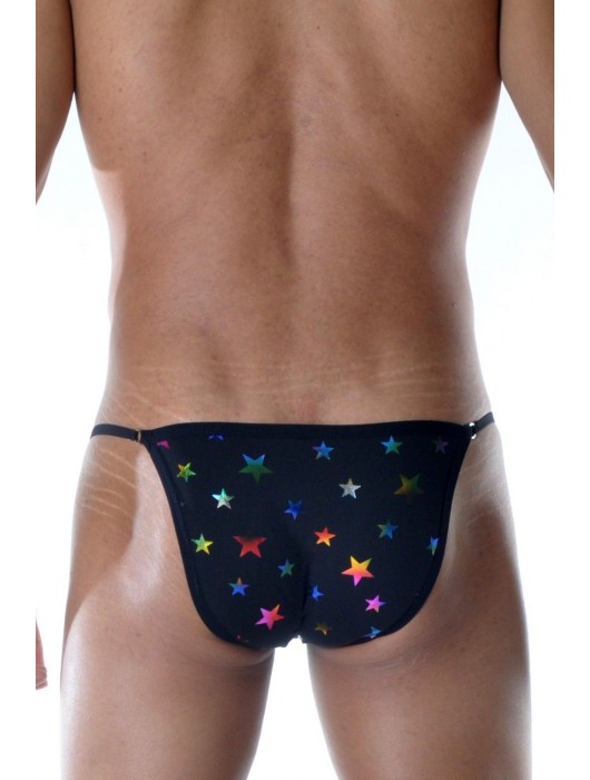 Черные мужские трусы-танга с разноцветными звездами - Don Moris купить с доставкой