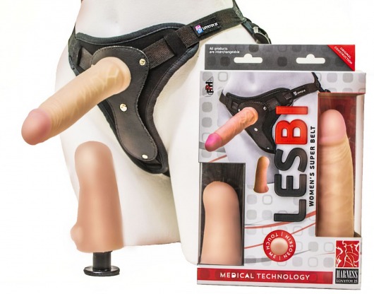 Телесный страпон Harness LESBI с вагинальной пробкой - 16,5 см. - LOVETOY (А-Полимер) - купить с доставкой в Хабаровске