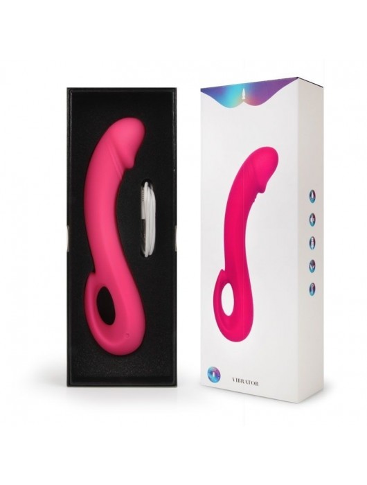 Розовый изогнутый вибромассажер-реалистик - 19,4 см. - I-MOON