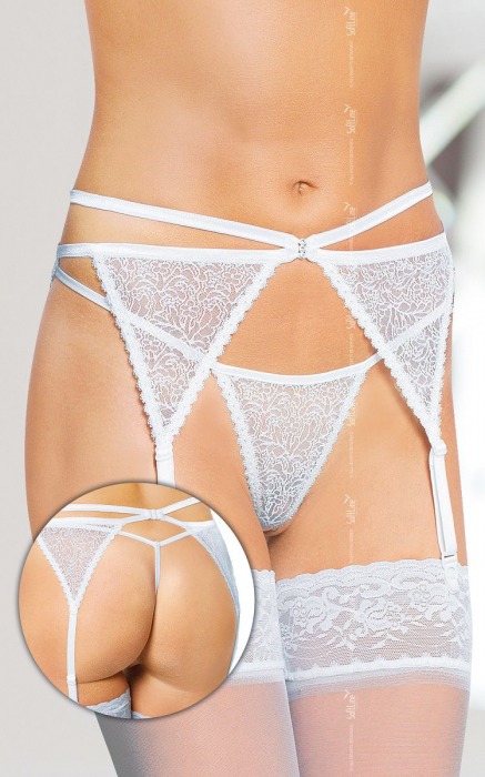 Пояс для чулок из ажурных треугольников в комплекте с трусиками-стринг - SoftLine купить с доставкой