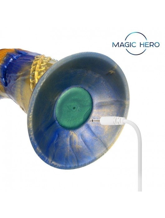 Желто-синий фантазийный вибратор с пультом ДУ - 21,5 см. - Bior toys