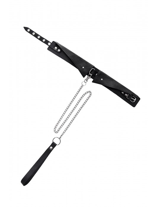 Черный кожаный ошейник-воротник с поводком - Pecado - купить с доставкой в Хабаровске