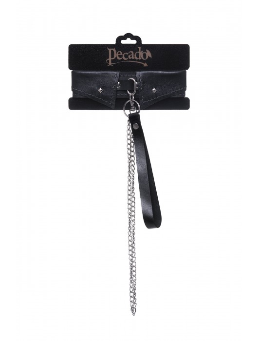 Черный кожаный ошейник-воротник с поводком - Pecado - купить с доставкой в Хабаровске