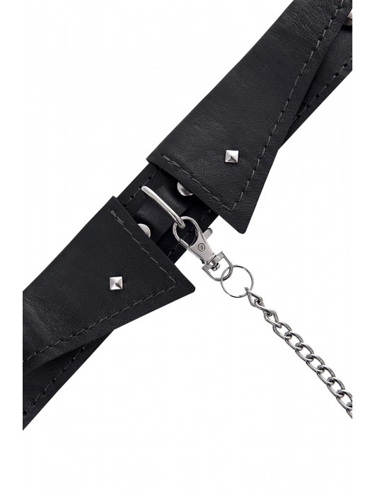 Черный кожаный ошейник-воротник с поводком - Pecado - купить с доставкой в Хабаровске