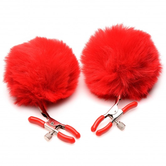 Красные зажимы на соски с помпонами Pom Pom - XR Brands - купить с доставкой в Хабаровске