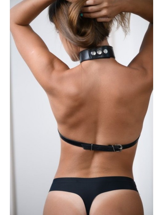 Черная кожаная сбруя с ошейником plus size из нежной кожи - БДСМ Арсенал - купить с доставкой в Хабаровске