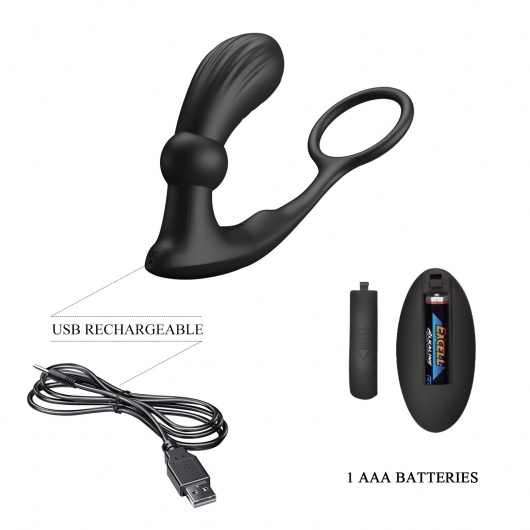 Черный вибростимулятор простаты Warren с эрекционным кольцом - Baile - в Хабаровске купить с доставкой