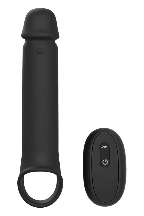 Черная насадка-удлинитель с вибрацией Vibrating Extender With Remote - Dream Toys - в Хабаровске купить с доставкой