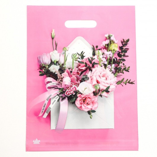 Розовый пакет с цветочным принтом и вырубной ручкой (40х31 см) - Сима-Ленд - купить с доставкой в Хабаровске