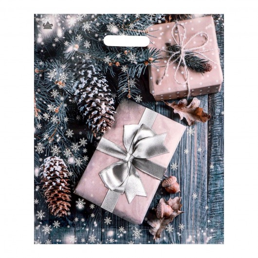 Новогодний пакет с принтом в виде подарков и вырубной ручкой (45х38 см) - Сима-Ленд - купить с доставкой в Хабаровске