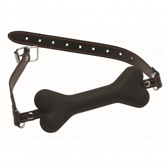 Черный кляп в форме косточки Hound Adjustable Dog Bone Gag - XR Brands - купить с доставкой в Хабаровске
