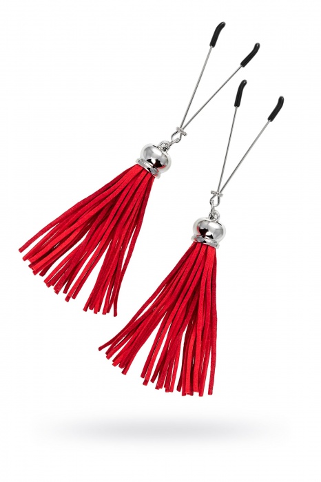 Зажимы на соски «Вилки» с красными кисточками из замши - Pecado - купить с доставкой в Хабаровске