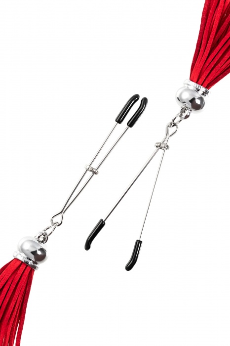 Зажимы на соски «Вилки» с красными кисточками из замши - Pecado - купить с доставкой в Хабаровске