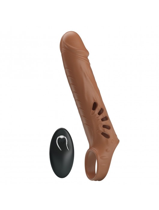 Коричневая вибронасадка с подхватом мошонки и пультом ДУ - Baile - в Хабаровске купить с доставкой