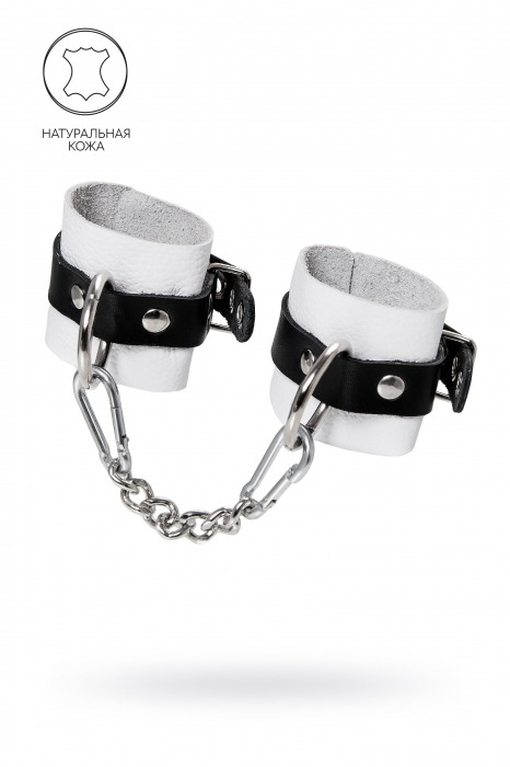 Бело-черные кожаные наручники с одним ремешком с люверсами - Pecado - купить с доставкой в Хабаровске