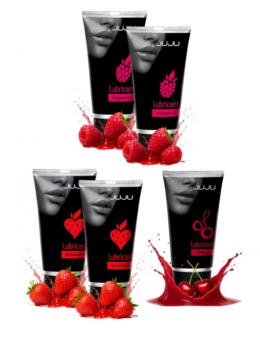 Набор из 5 съедобных лубрикантов JUJU (клубника х 2, малина х 2, вишня) - JuJu - купить с доставкой в Хабаровске