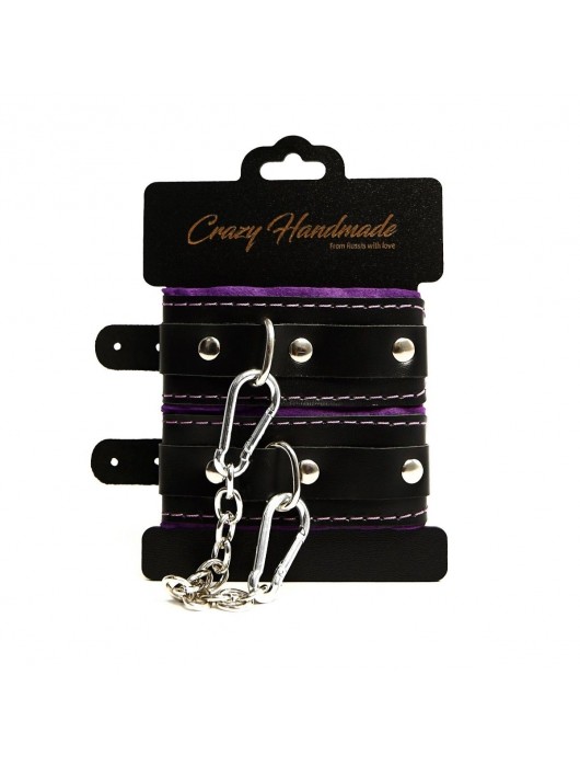 Черно-фиолетовые скругленные наручники с мягкой подкладкой - Crazy Handmade - купить с доставкой в Хабаровске