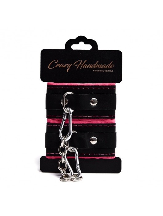 Черно-розовые скругленные наручники с мягкой подкладкой - Crazy Handmade - купить с доставкой в Хабаровске