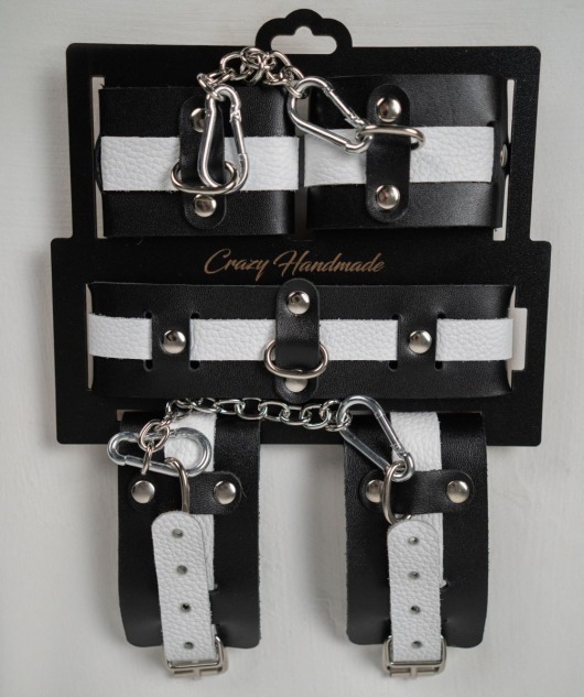 Набор фиксаторов из черной и белой натуральной кожи - Crazy Handmade - купить с доставкой в Хабаровске