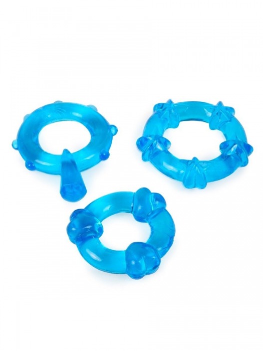 Набор из 3 синих эрекционных колец с различным рельефом - Erowoman-Eroman - в Хабаровске купить с доставкой