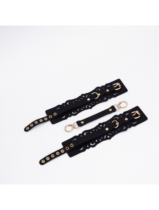 Черный кожаные оковы с узорами и золотистой фурнитурой - Crazy Handmade - купить с доставкой в Хабаровске