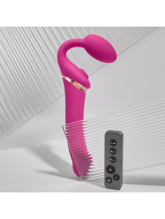 Ярко-розовый безремневой страпон Multi Orgasm Bendable Strap-On size XL с клиторальной стимуляцией - Strap-on-me - купить с доставкой в Хабаровске