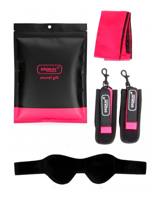 Черно-розовый эротический набор: маска, наручники и повязка - Erokay - купить с доставкой в Хабаровске