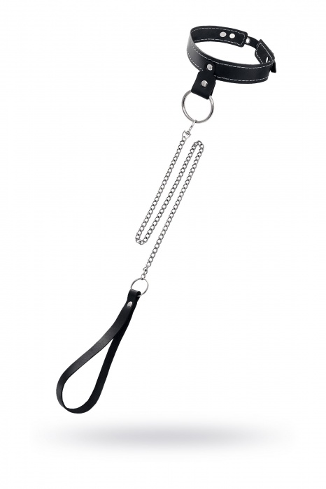 Черный узкий однослойный ошейник с серебристым поводком-цепочкой - Pecado - купить с доставкой в Хабаровске