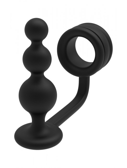 Черное эрекционное кольцо с анальной елочкой Cockring With Beaded Anal Plug - Dream Toys - в Хабаровске купить с доставкой