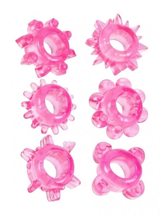 Набор из 6 розовых эрекционных колец с различным рельефом - Erowoman-Eroman - в Хабаровске купить с доставкой