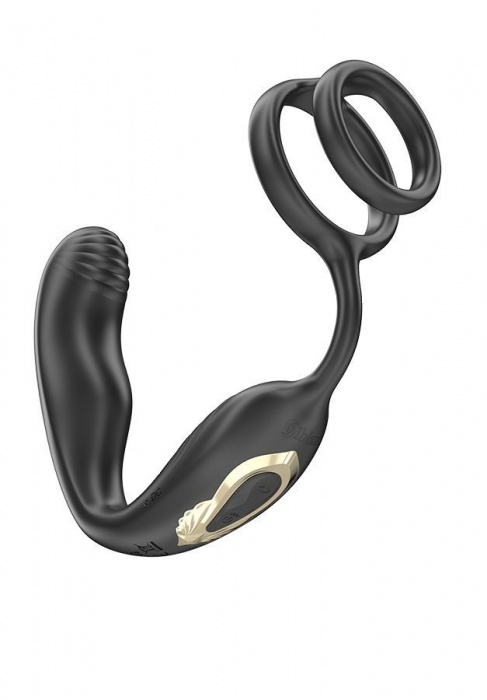 Черная анальная пробка с вращением и эрекционными кольцами - Ibiza - в Хабаровске купить с доставкой