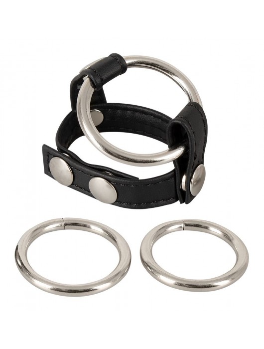 Подхват для мошонки с 3 съемными эрекционными кольцами Leder-Riemen - Orion - в Хабаровске купить с доставкой