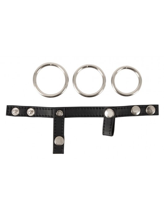 Подхват для мошонки с 3 съемными эрекционными кольцами Leder-Riemen - Orion - в Хабаровске купить с доставкой