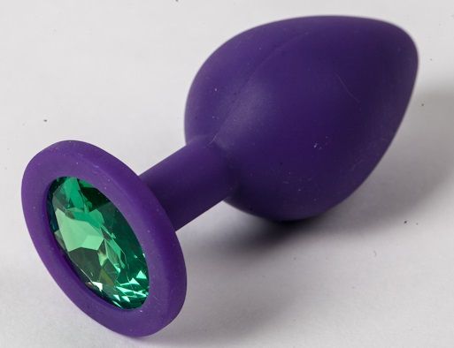 Фиолетовая силиконовая пробка с зеленым кристаллом - 9,5 см. - 4sexdreaM - купить с доставкой в Хабаровске