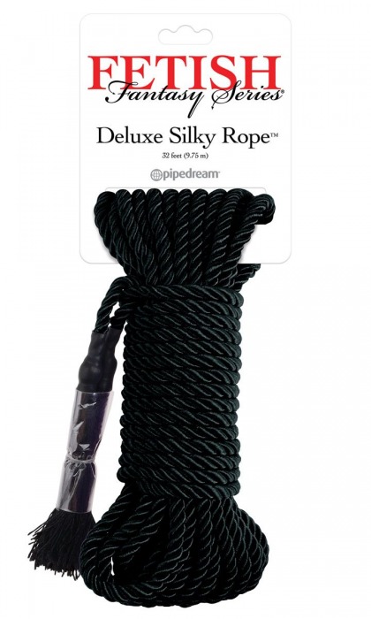 Черная веревка для фиксации Deluxe Silky Rope - 9,75 м. - Pipedream - купить с доставкой в Хабаровске