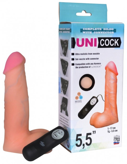Фаллическая насадка Харнесс UNICOCK 5,5  с вибрацией - 17 см. - LOVETOY (А-Полимер) - купить с доставкой в Хабаровске