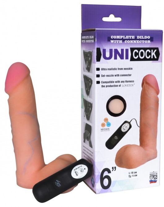 Фаллическая насадка Харнесс UNICOCK 6  с вибрацией - 18 см. - LOVETOY (А-Полимер) - купить с доставкой в Хабаровске
