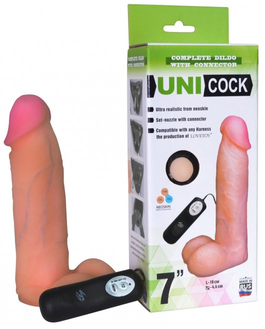 Фаллическая насадка Харнесс UNICOCK 7  с вибрацией - 19 см. - LOVETOY (А-Полимер) - купить с доставкой в Хабаровске
