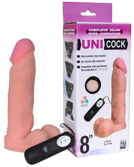 Фаллическая насадка Харнесс UNICOCK 8  с вибрацией - 20 см. - LOVETOY (А-Полимер) - купить с доставкой в Хабаровске